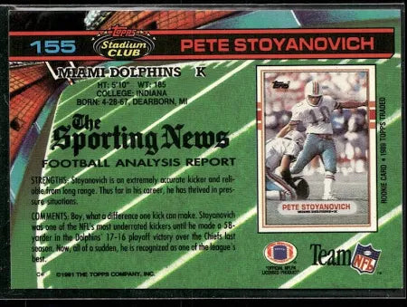 1991 Topps Stadium Club Pete Stoyanovich Football Card #155