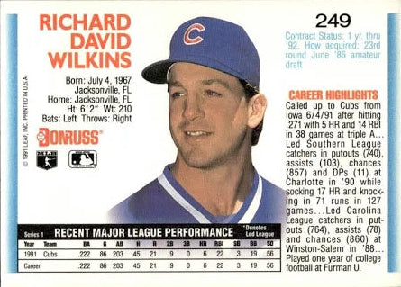 1992 Donruss Richard David Wilkins Baseball Card #249