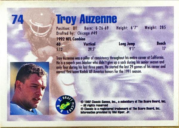 1992 Classic Draft Picks Troy Auzenne Football Card #74