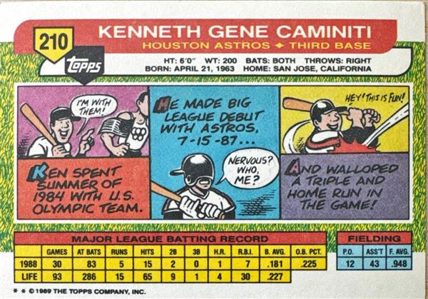 1989 Topps Kenneth Gene Caminiti Baseball Card #210