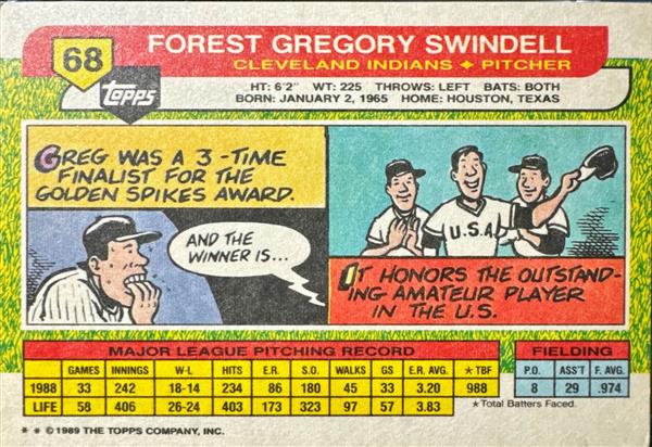 1989 Topps Forest Gregory Swindell Baseball Card #68