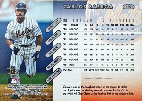 1996 Donruss Carlos Baerga Baseball Card #135