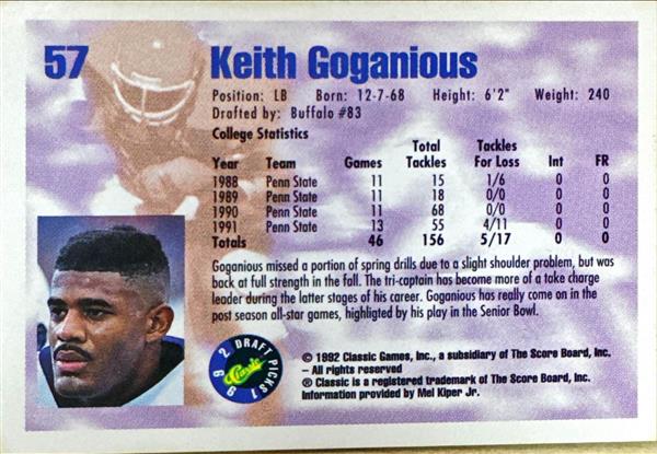 1992 Classic Draft Picks Keith Goganious Football Card #57