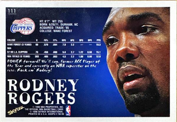 1998 Skybox Rodney Rogers Basketball Card #111