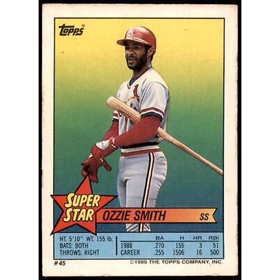1989 Topps Super Star Sticker Ozzie Smith Baseball Card #45