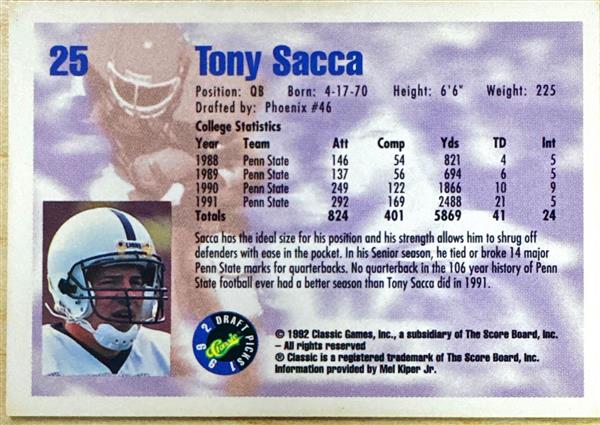 1992 Classic Draft Picks Tony Sacca Baseball Card #25