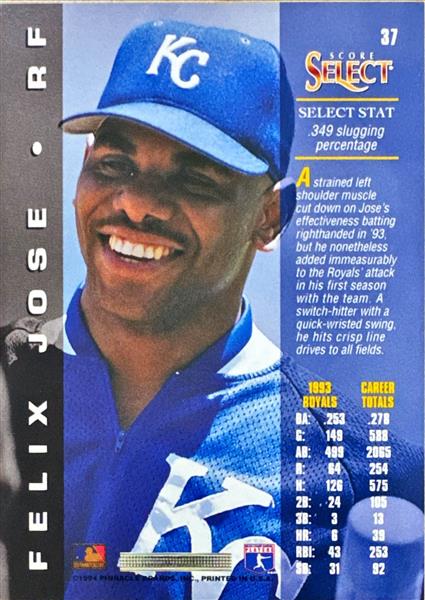 1994 Score Select Felix Jose Baseball Card #37