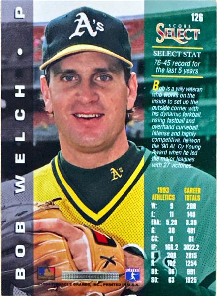 1994 Score Select Bob Welch Baseball Card #126