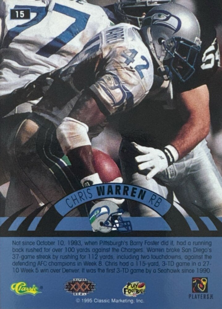 1995 Classic Chris Warren Football Card #15