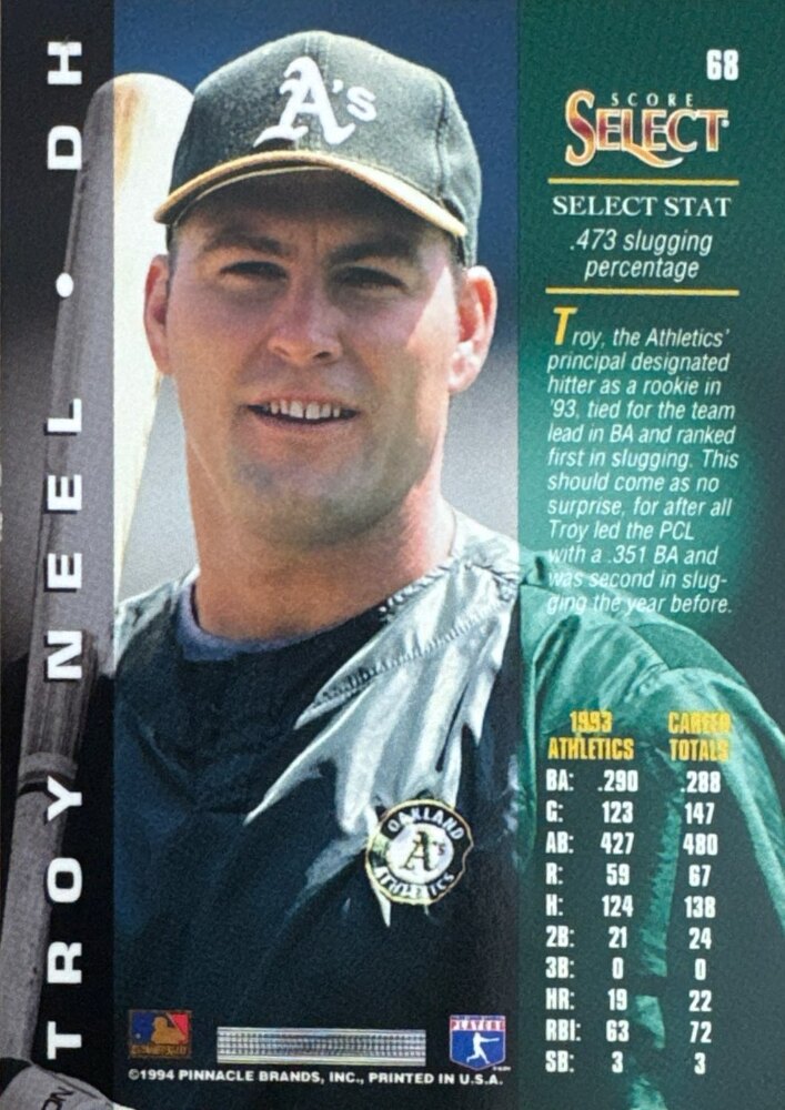 1994 Score Select Troy Neel Baseball Card #68