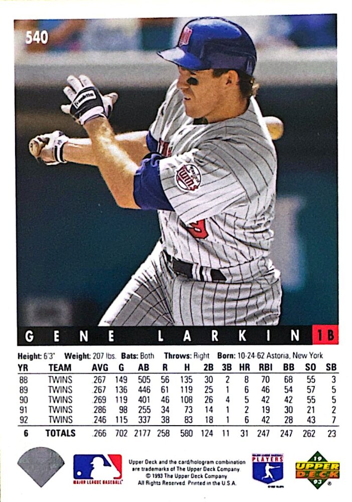 1993 Upper Deck Gene Larkin Baseball Card #540