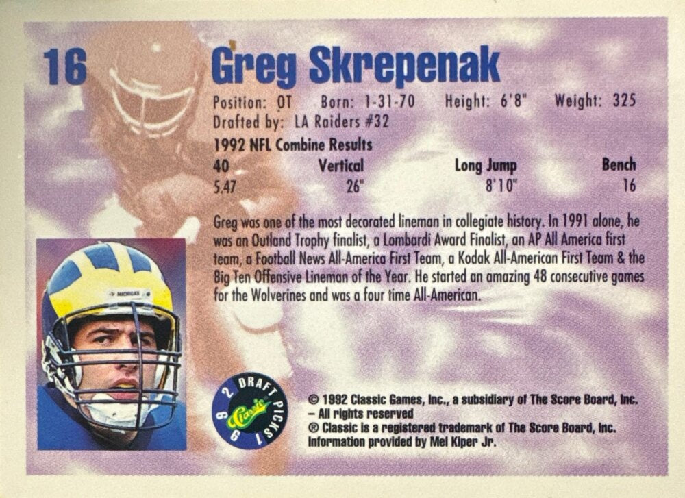 1992 Classic Draft Picks Greg Skrpenak Baseball Card #16