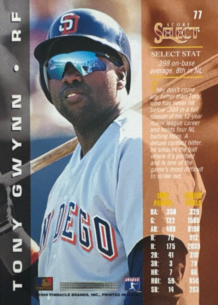 1994 Score Select Tony Gwynn Baseball Card #77