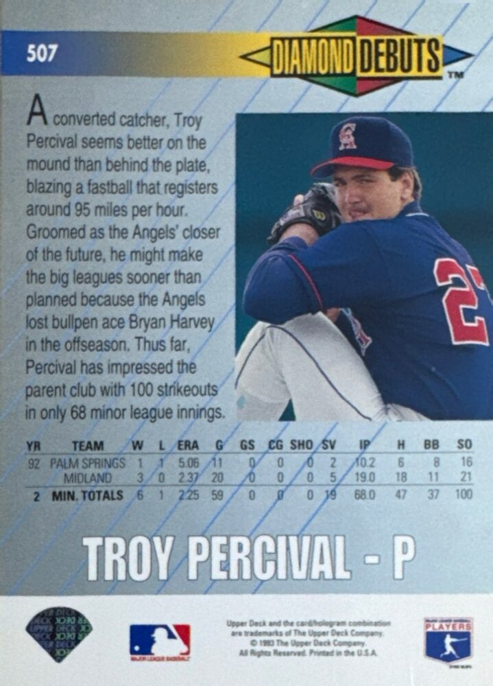 1993 Upper Deck Troy Percival Baseball Card #507