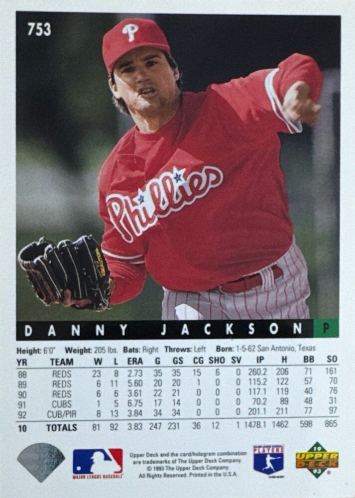 1993 Upper Deck Danny Jackson Baseball Card #753