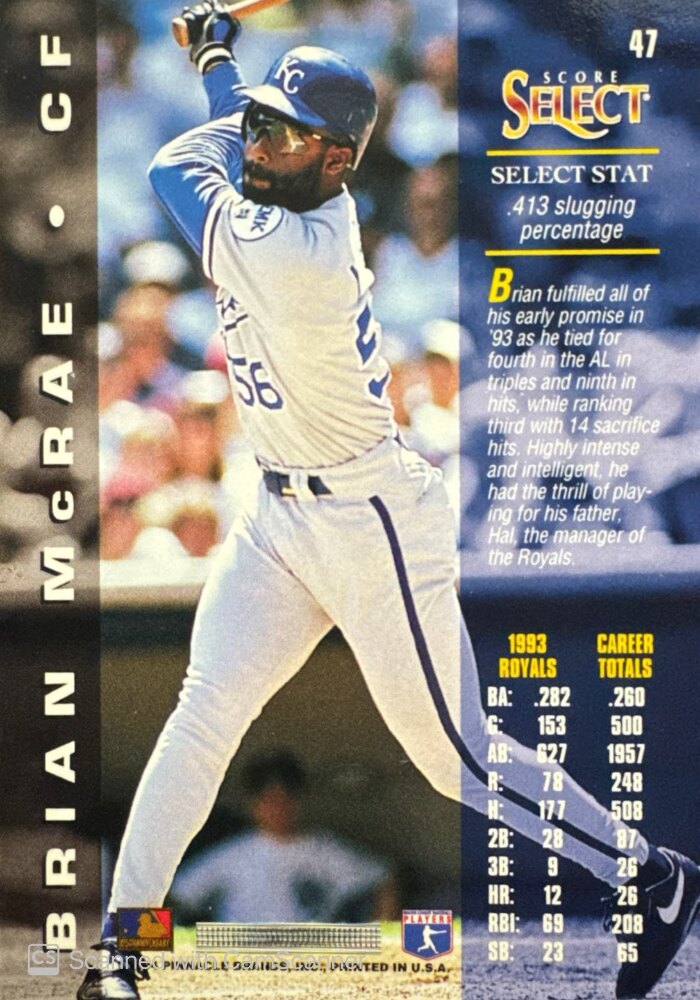 1994 Score Select Brian McRae Baseball Card #47