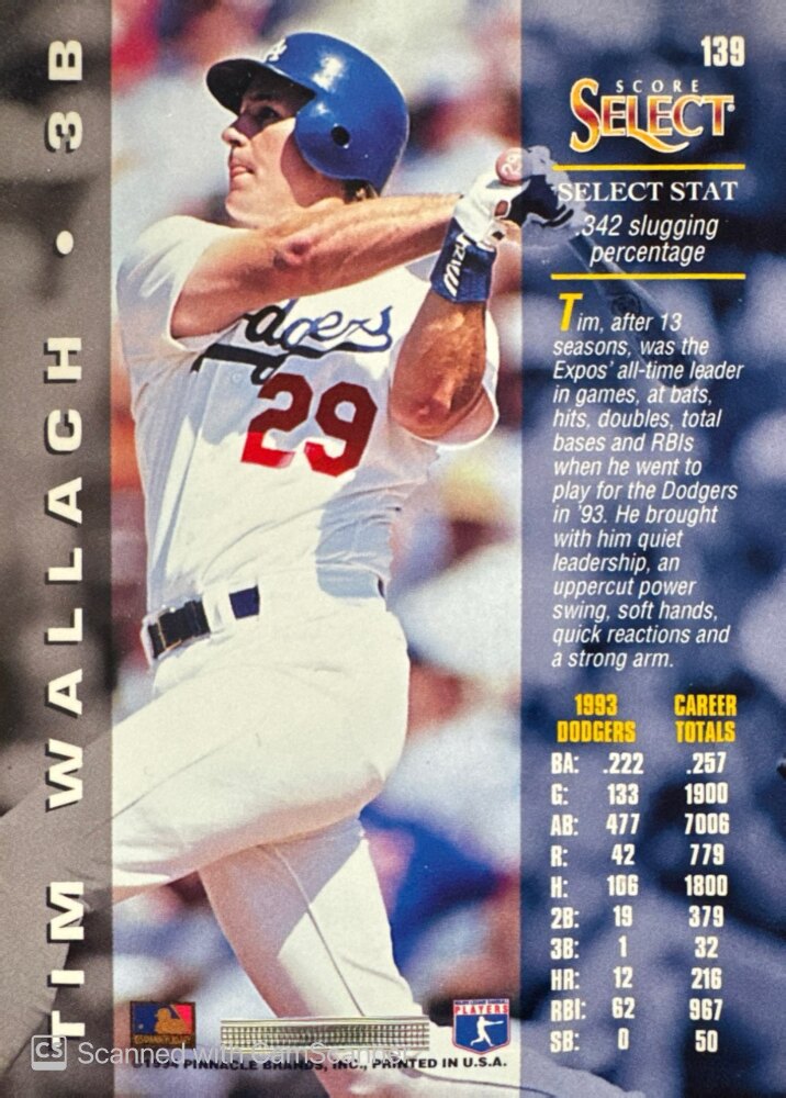 1994 Score Select Tim Wallach Baseball Card #139