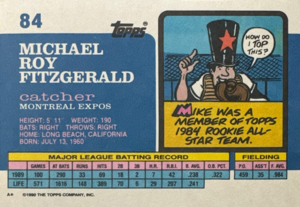 1990 Topps Michael Roy Fitzgerald Baseball Card #84