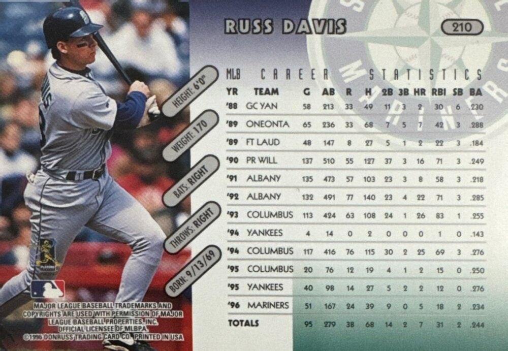 1996 Donruss Russ Davis Baseball Card #210