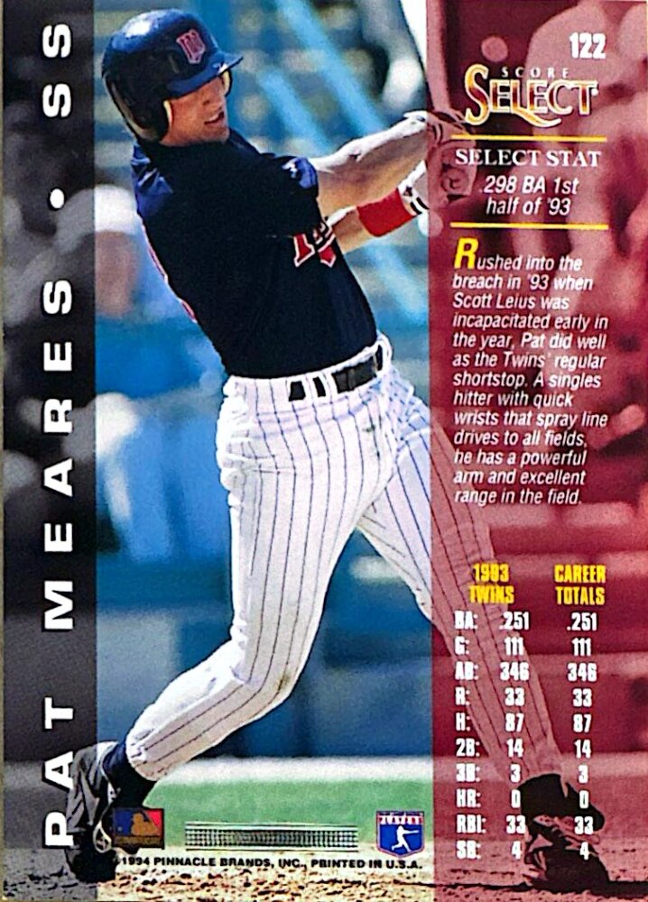 1994 Score Select Pat Meares Baseball Card #122