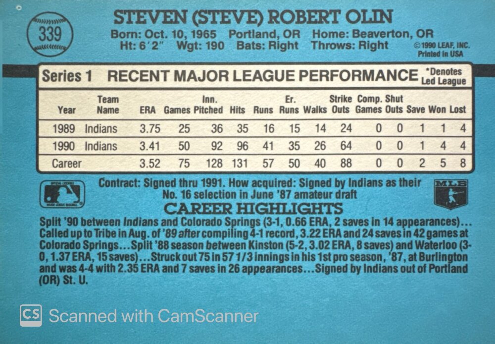 1991 Donruss Steven (Steve) Robert Olin Baseball Card #339