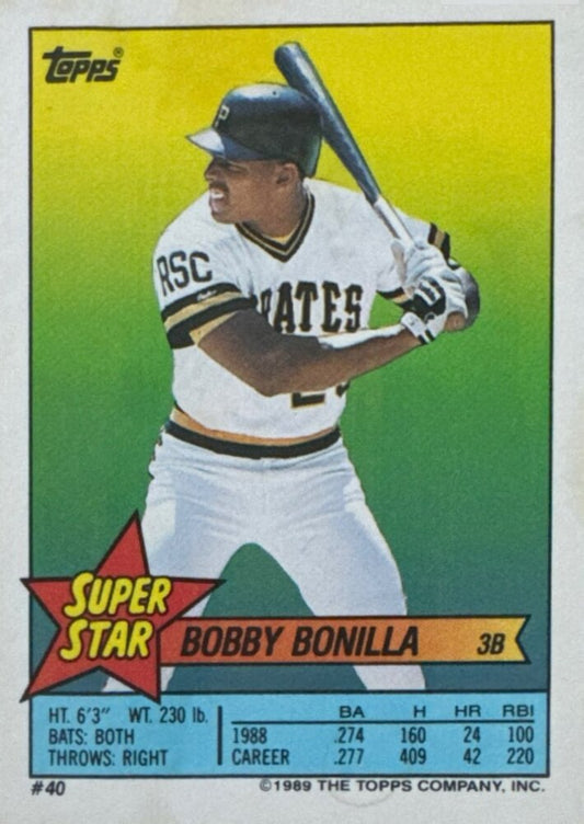 1989 Topps Super Star Sticker Bobby Bonilla Baseball Card #40