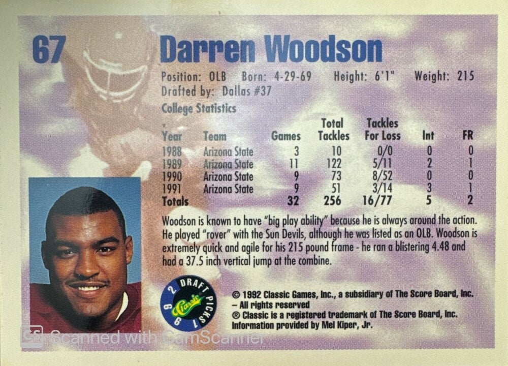 1992 Classic Draft Picks Darren Woodson Football Card #67