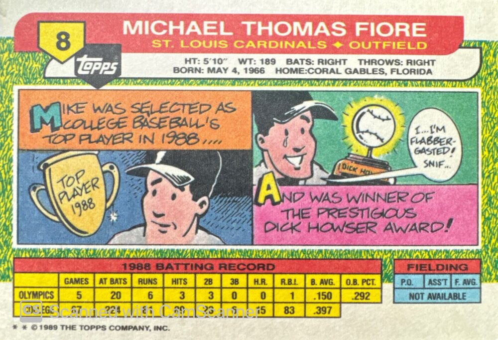 1989 Topps Michael Thomas Fiore Baseball Card #8