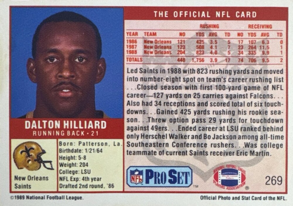 1989 NFL Pro Set Dalton Hilliard Football Card #269