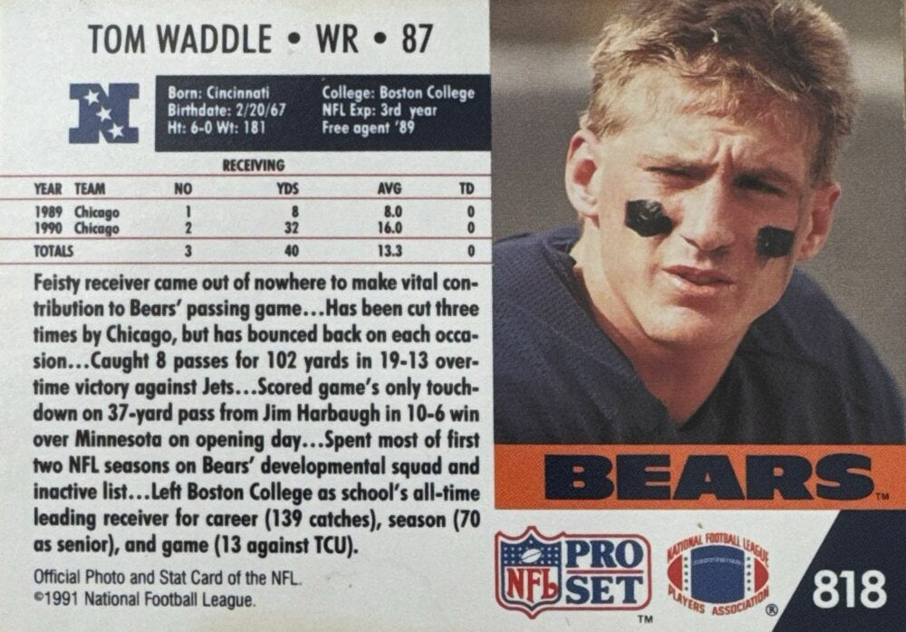 1991 NFL Pro Set Tom Waddle Football Card #818