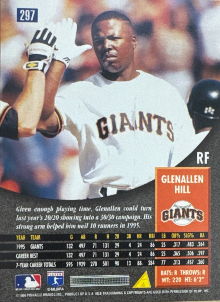 1996 Pinnacle Glenallen Hill Baseball Card #297