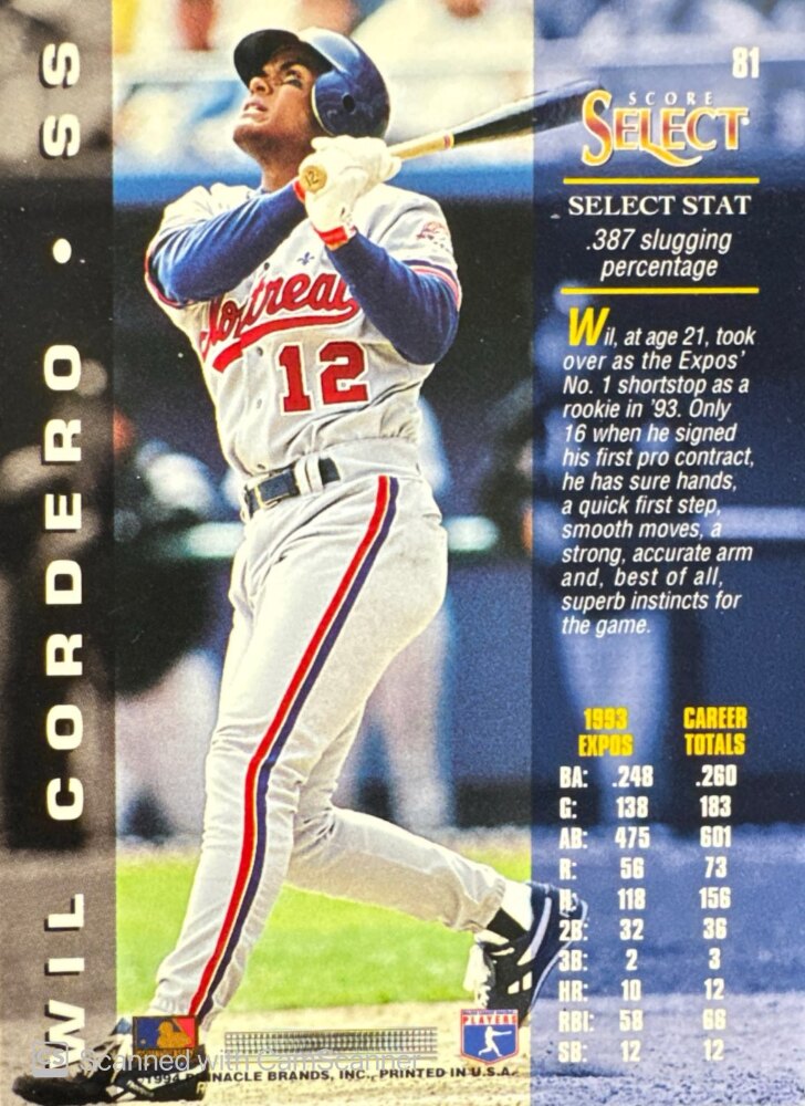 1994 Score Select Wil Cordero Baseball Card #81