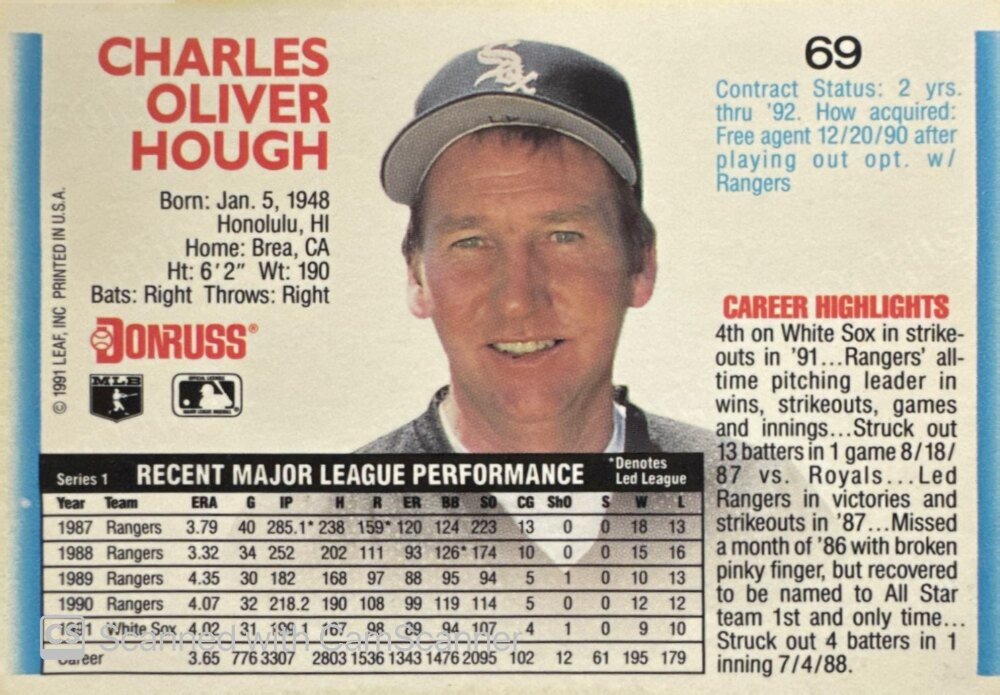 1992 Donruss Charles Oliver Hough Baseball Card #69