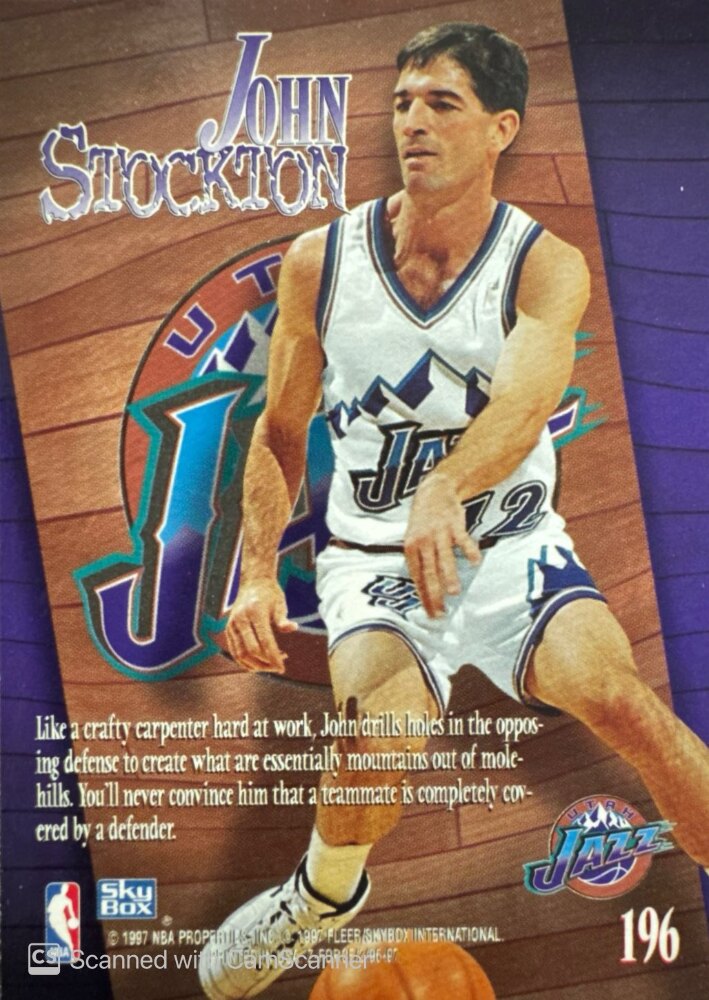 1997 Skybox Z Force John Stockton Basketball Card #196