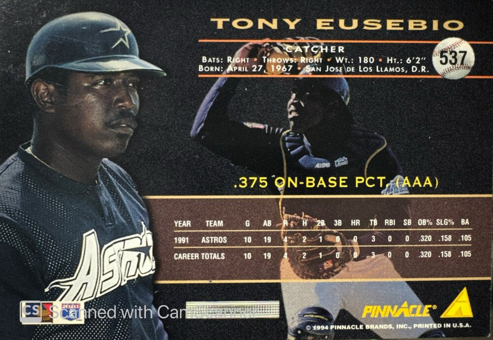 1994 Pinnacle Tony Eusebio Baseball Card #537