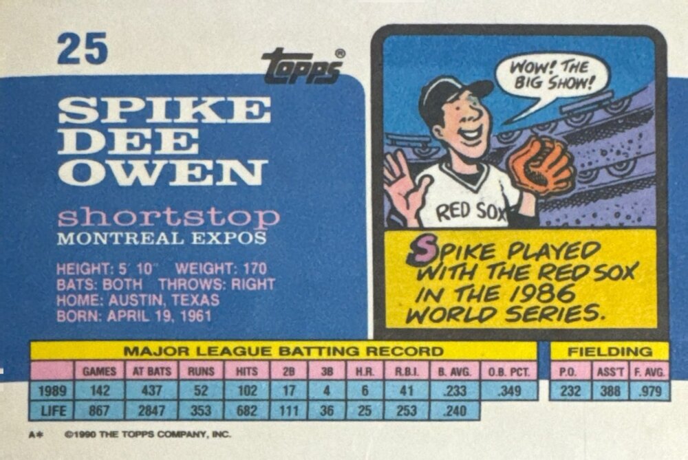 1990 Topps Spike Dee Owen Baseball Card #25