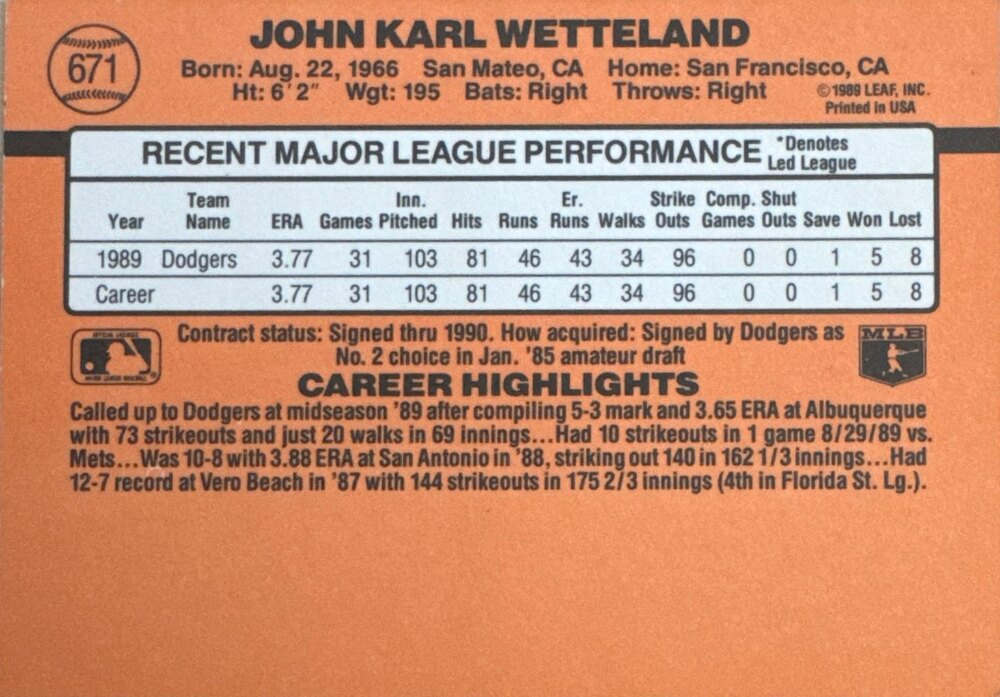 1990 Donruss John Karl Wetteland Baseball Card #671