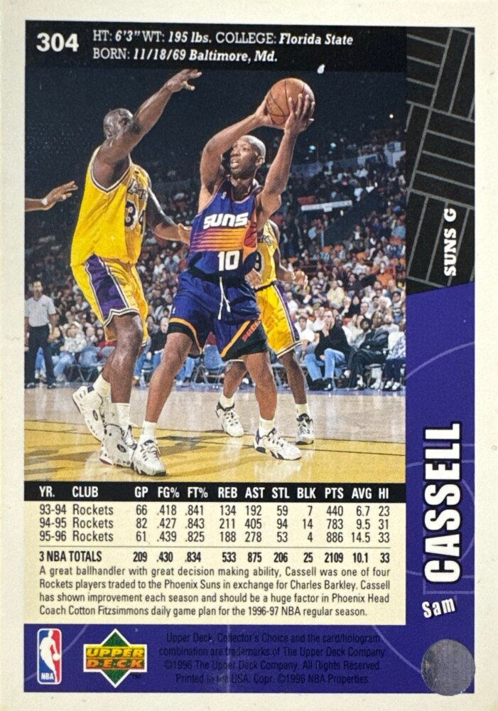 1996 Upper Deck Collectors Choice Sam Cassell Basketball Card #304