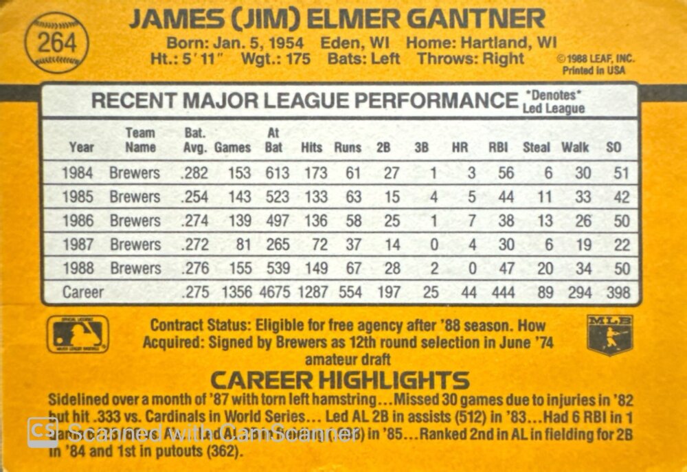 1989 Donruss James (Jim) Elmer Gantier Baseball Card #264