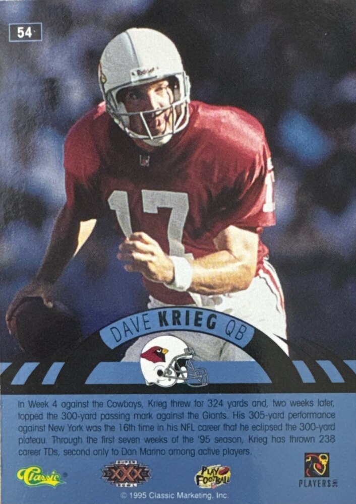 1995 Classic Dave Krieg Football Card #54