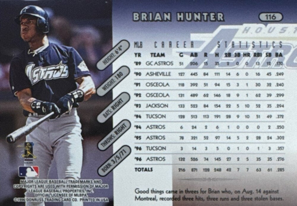 1996 Donruss Brian Hunter Baseball Card #116