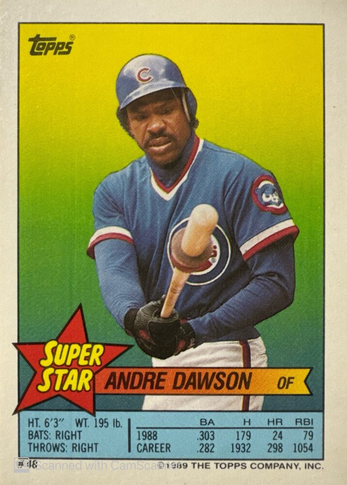 1989 Topps Super Star Sticker Andre Dawson Baseball Card #48