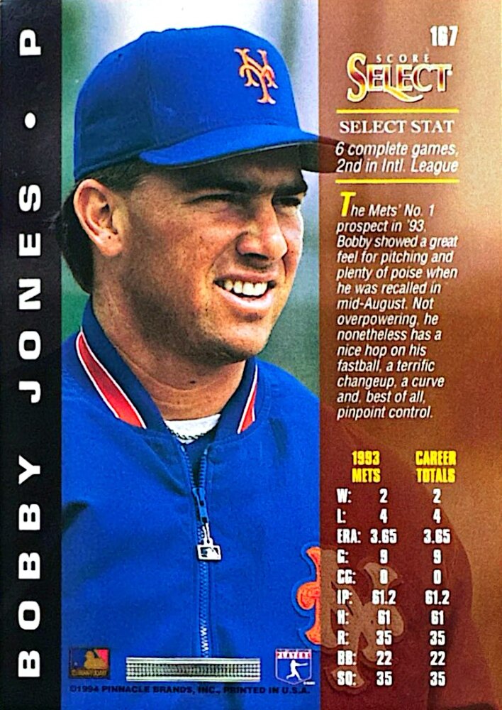 1994 Score Select Bobby Jones Baseball Card #167