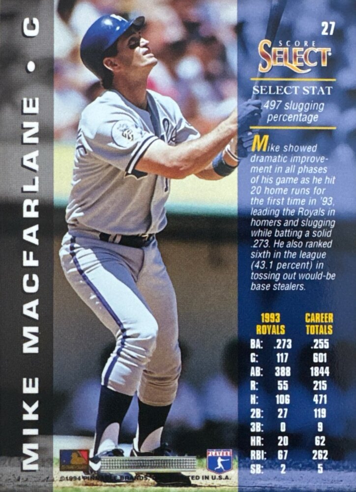 1994 Score Select Mike Macfarlane Baseball Card #27