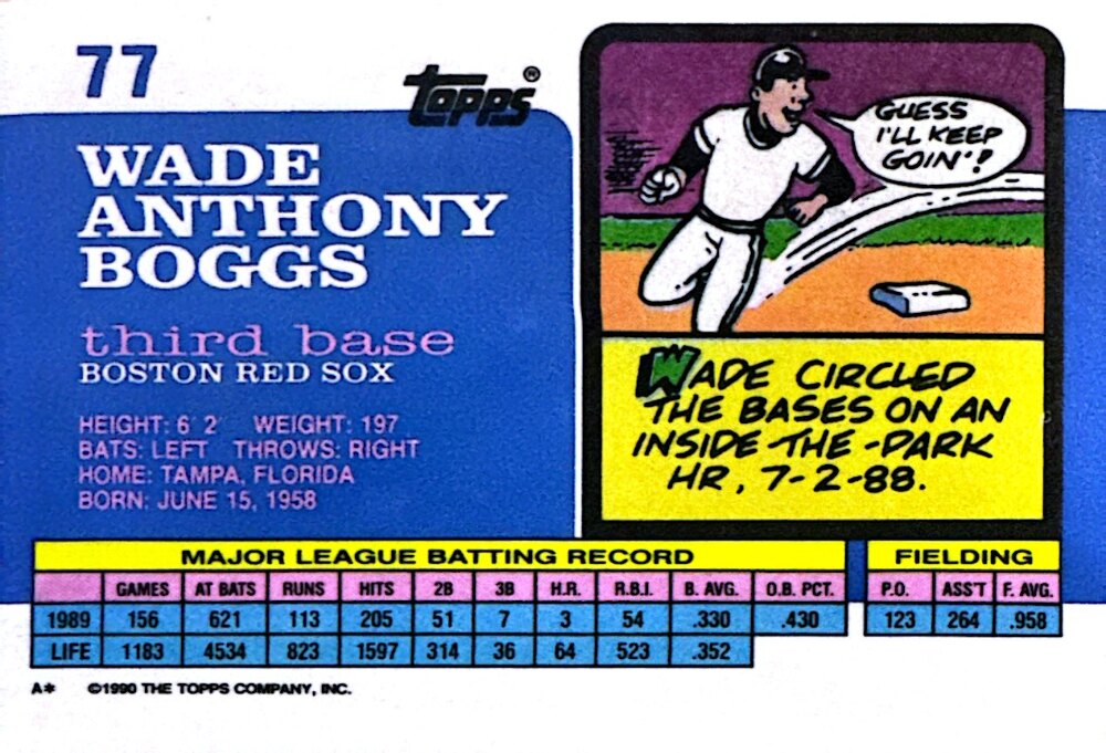 1990 Topps Wade Anthony Boggs Baseball Card #77