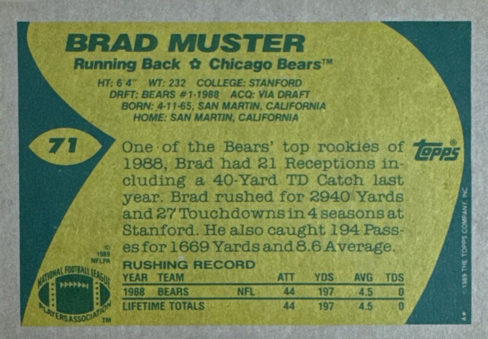 1989 Topps Brad Muster Baseball Card #71