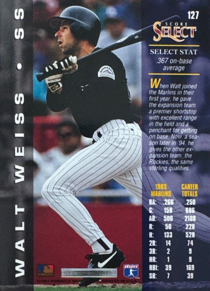 1994 Score Select Walt Weiss Baseball Card #127