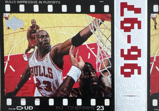 1998 Upper Deck 1996-1997 Michael Jordan Bulls Impressive in Playoffs Basketball Card #110