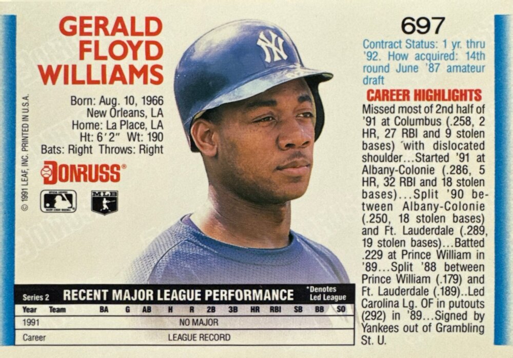 1992 Donruss Gerald Floyd Williams Baseball Card #697