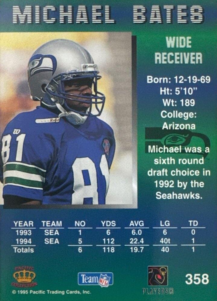 1995 Pacific Michael Bates Football Card #358